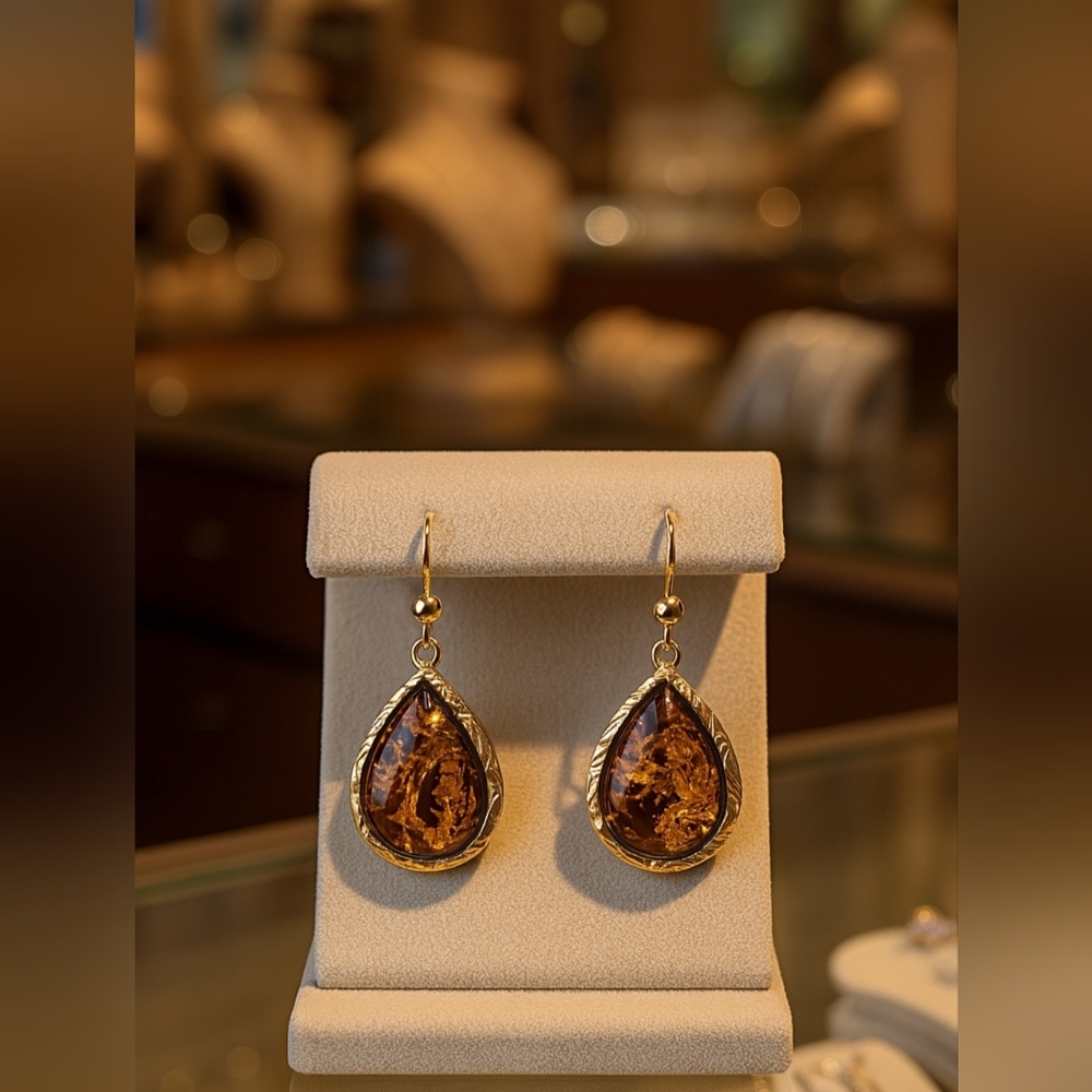 Amber Teardrop Dangle Earrings - image 1